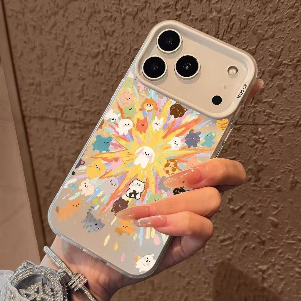 Silver Shell Cartoon Pet Fireworks Phone Case for Apple 13/14/15pro/16/17/Pro Max