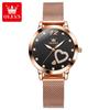 OLEVS 5189 Simple Quartz Watch for Women Diamond Love Heart Design Fashion Elegant Rose Gold Steel Strap Waterproof Ladies Watch