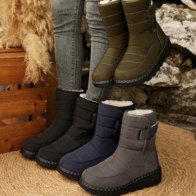 Женские водонепроницаемые зимние сапоги до середины икры на липучке, нескользящая подошва для улицы, утепленные и на подкладке для тепла
