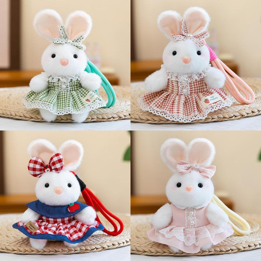 Плюшевый брелок-кролик из коротковорсовой ткани. Подарок для девочек и декор для рюкзака