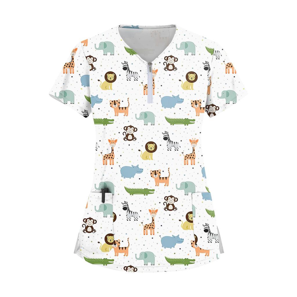 Women's Zip Collar Fashion Casual Small Animal Prints Tops Dry-nurse Top