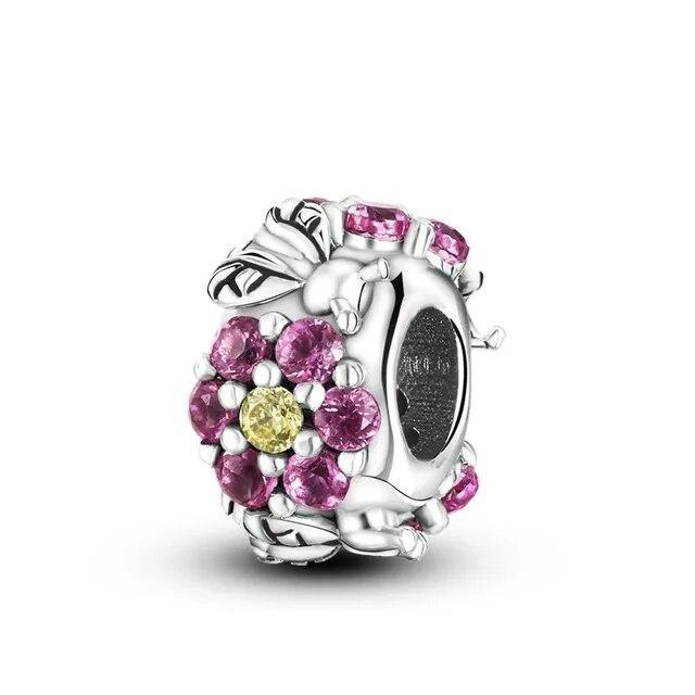 925 Sterling Silver Classic Flowers Love Beads Fit Bracelet Beads Pendant Colorful Women Jewelry DIY Gift 2024