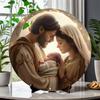 Round Holy Family Wooden Sign for Home, Office, and Holiday Decor, Vintage-Inspired Jesus Birth Plaque, Ideal Gift for Friends