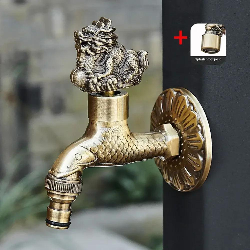 Антикварный резной кран из латуни, наружные краны для стиральной машины, роскошный кран для туалета, настенный кран для сада