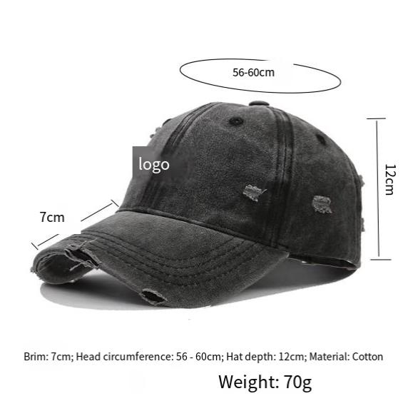 Unstructured 6 Panel Men's Baseball Cap Custom Embroidery Logo Stone Washed Cotton Vintage Distressed Dad Hat Black Blank