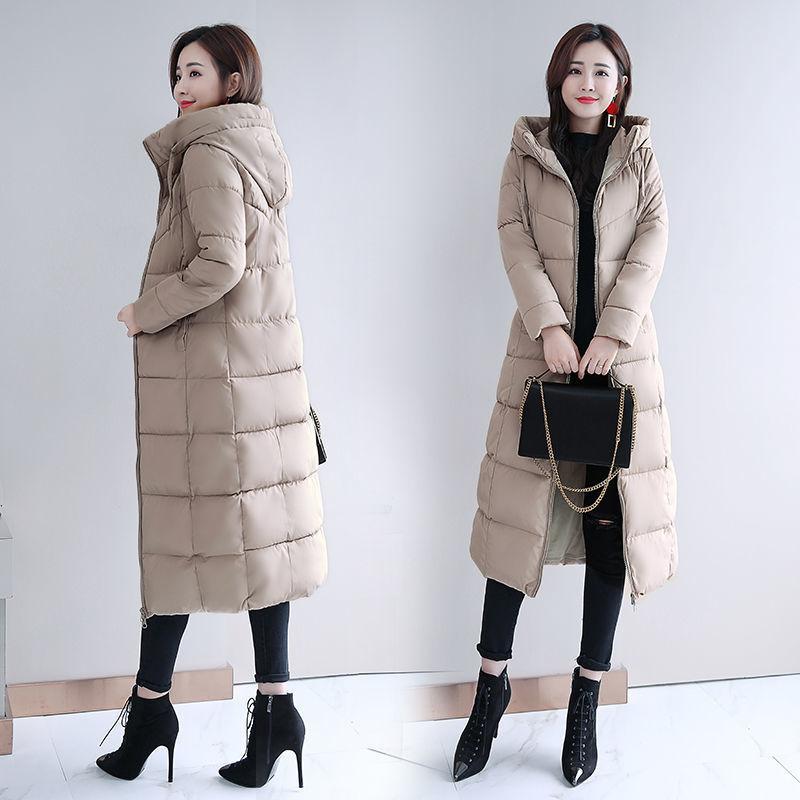Women Parka Coat Autumn Winter Thicken Warm Hooded Coat Ladies Slimming Lengthen Padded Jacket with Pocket Outerwear