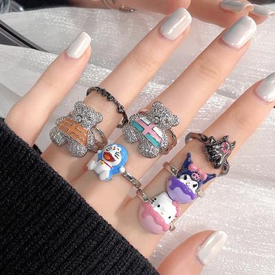Мультяшное Супер Милое Кольцо с Капающим Маслом Сладкий Прохладный Стиль Кольцо-Конструктор Открытое Кольцо Холодный Ветер Милое Модное Нишевое Дизайнерское Кольцо