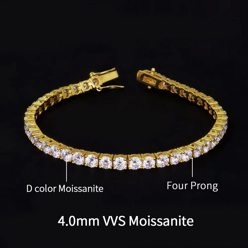 MOB01 2mm-6.5mm Hip Hop D VVS1 Moissanite Tennis Bracelet 14k White Gold Plated 925 Sterling Silver Tennis Chain Bracelet