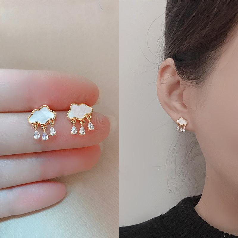 Маленькие женские серьги с микроинкрустацией цирконом и модным темпераментом, простые серьги с каплями воды в виде облаков