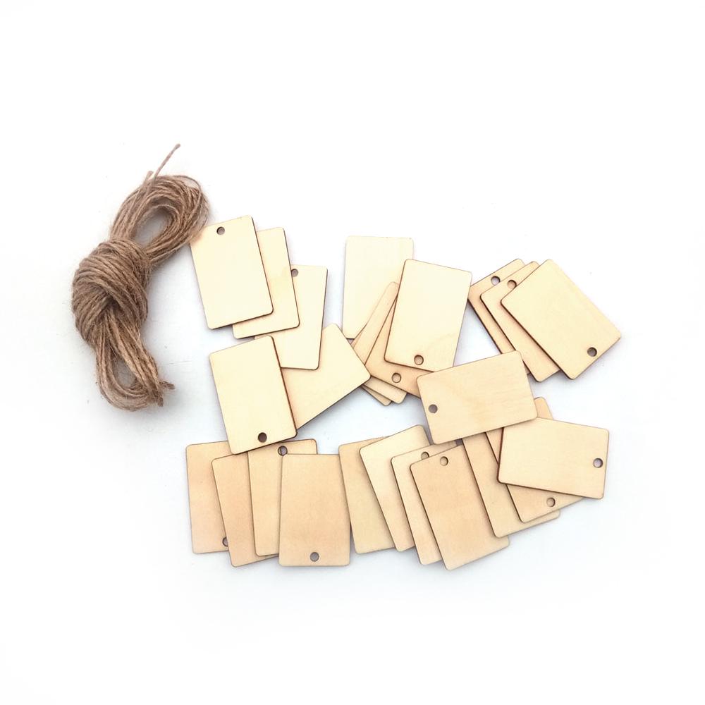 DIY Rectangle Wooden Hanging Tag with Natural Wood Chips for Wedding Decoration