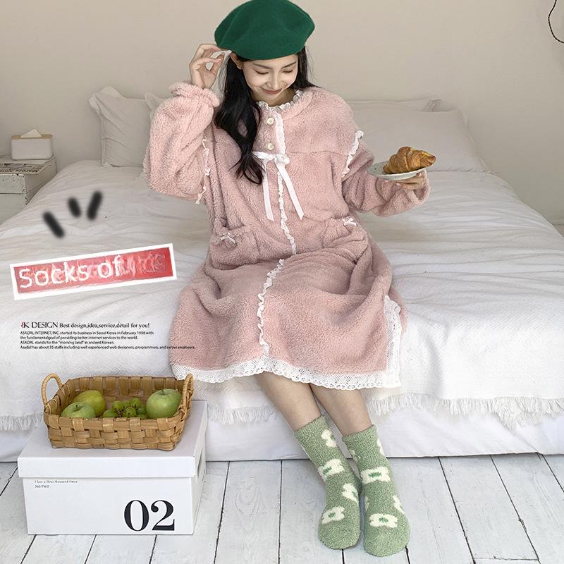 Women's Coral Fleece Cherry Cream Sleep Socks - Thick, Furry, Mid-Tube Winter Socks