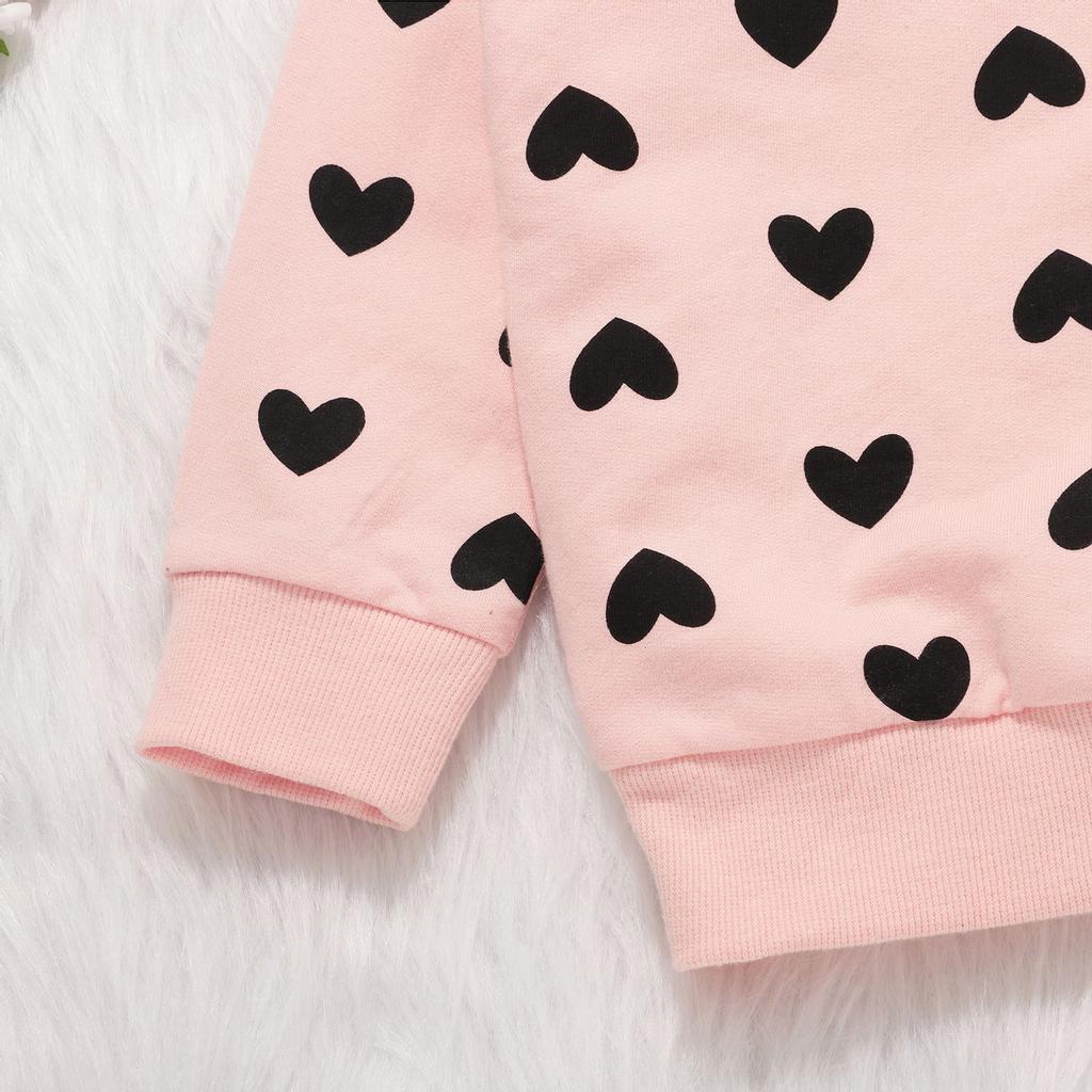 Комплект из свитера с капюшоном и брюками для новорожденных девочек с принтом в виде сердечек в День святого Валентина