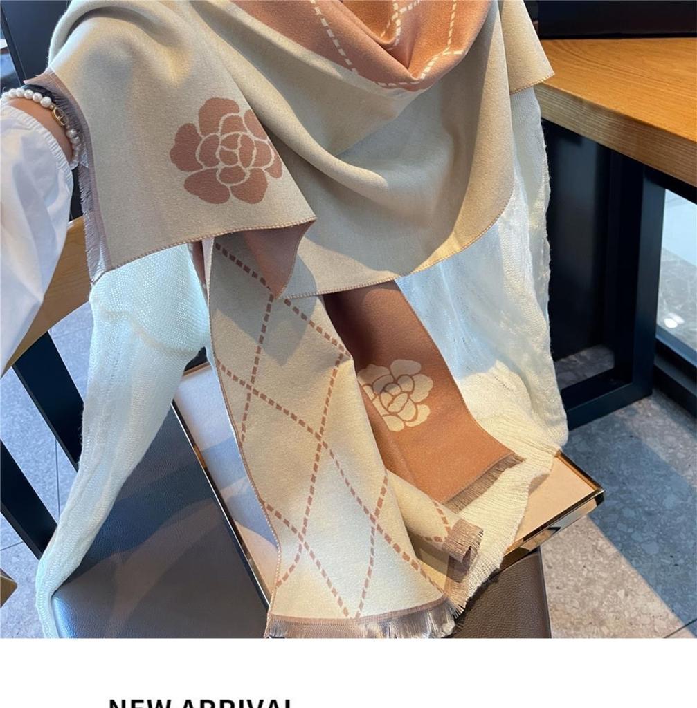New Korean Celebrity Style Winter All Match Rhombus Flower Imitation Cashmere Scarf Shawl Dual Purpose Warm Scarf Women's Shawl