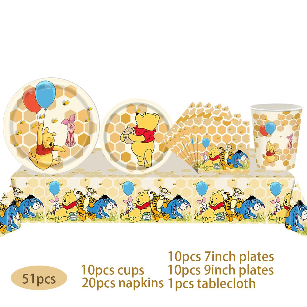 Winnie The Pooh Birthday Party Decoration Paper Cup Plates Napkins Table Cover Balloons Banner Serves 10 Guests Baby Shower