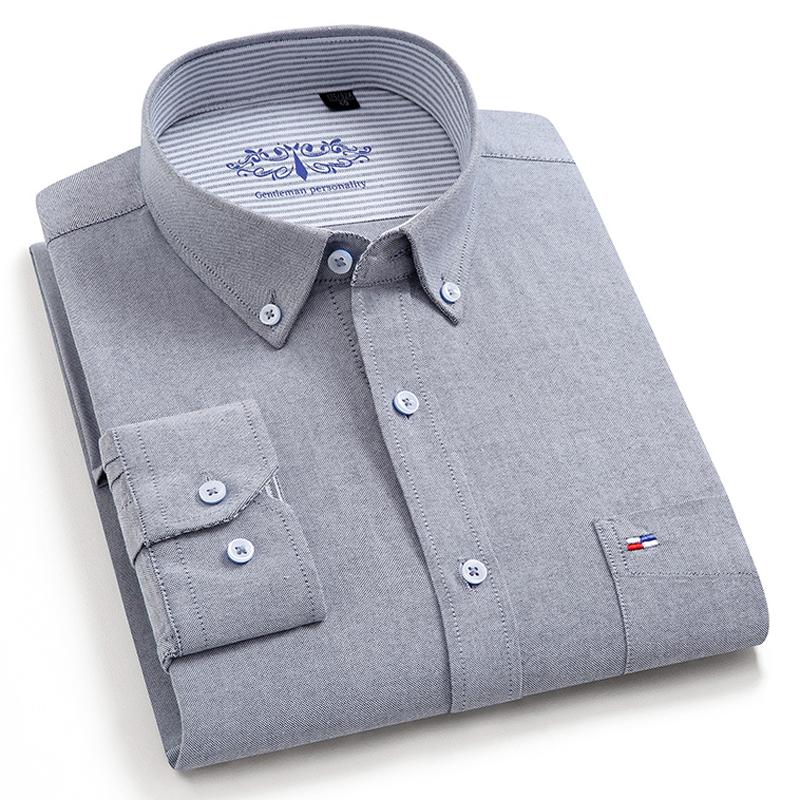 Мужские однотонные повседневные толстые оксфордские хлопковые рубашки с длинным рукавом на пуговицах с длинным рукавом