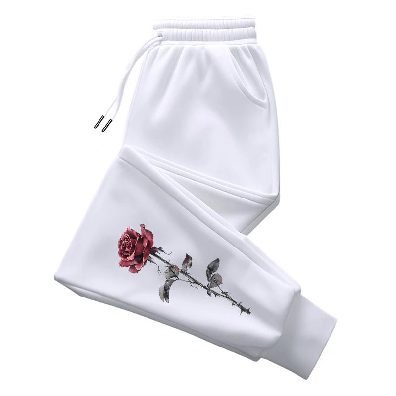 Rose Printed Sweatpants for Woman All Season Daily Casual Sporty Jogging Pants Ladies Outdoor Fitness Yoga Versatile Trousers