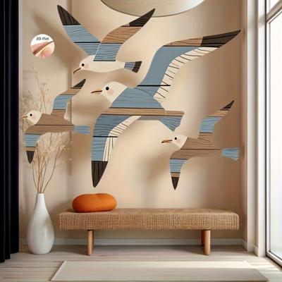 4 шт./набор Настенный подвес «Чайка» Яркий цвет перьев Резьба по дереву Художественное произведение Ручная роспись Декор «Чайка»