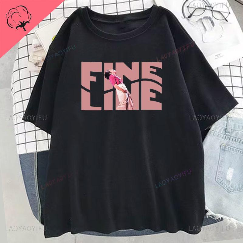 Футболка FINE LINE Album Летняя футболка Harajuku Vintage Unisex Unisex Hip Hop Cotton Shirts Unisex Fashion Streetwear Tops Tee Happy Styles