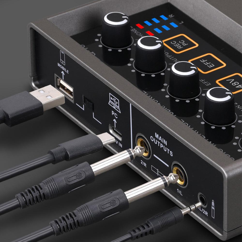 Audio Interface Professional Recording XLR Audio Interface DSP Reverb 48V Phantom Power Sound Card 16bit 48kHz Resolution Plug and Play