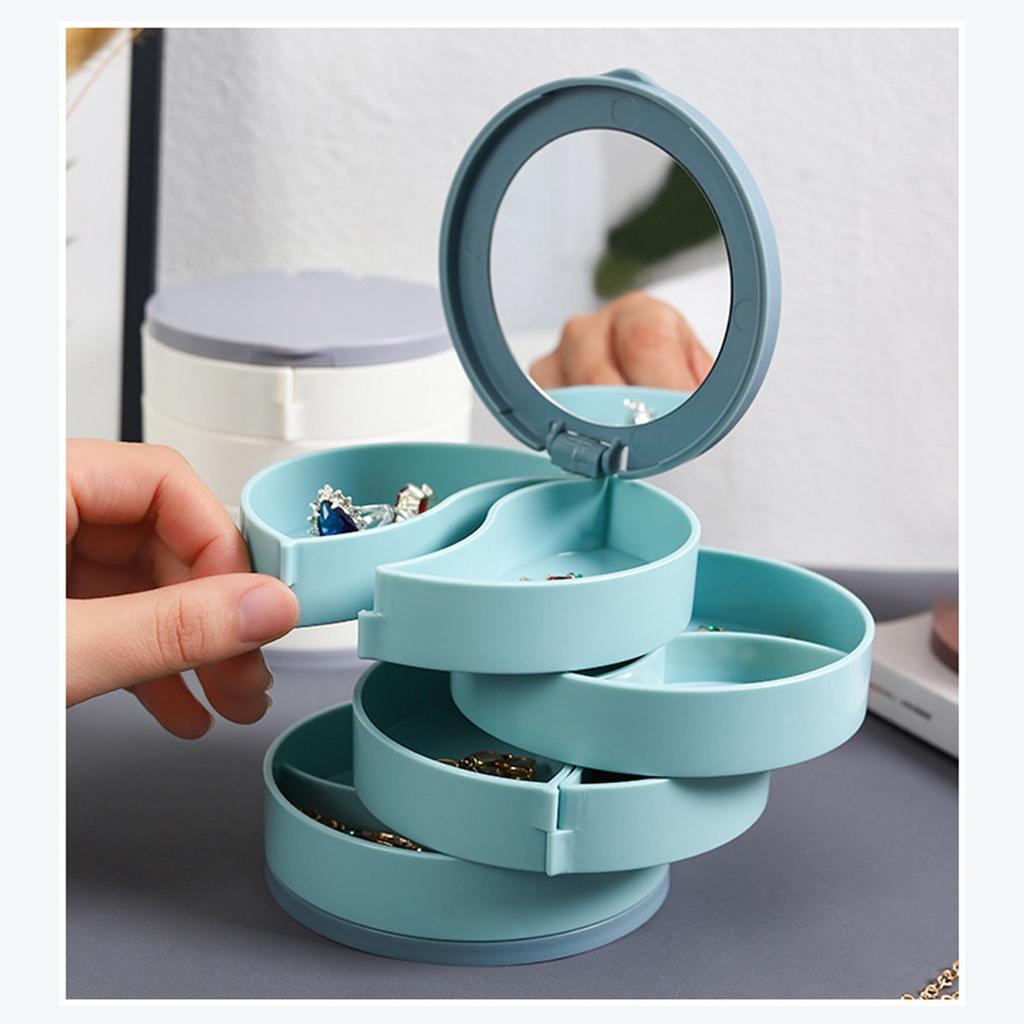 Ящик для хранения ювелирных изделий большой емкости, 4-слойный вращающийся лоток для хранения аксессуаров для ювелирных изделий с крышкой, коробка для макияжа