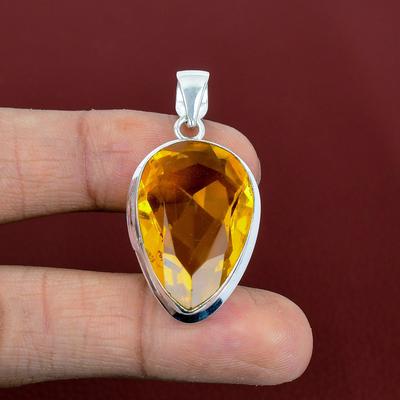 Подвеска с ограненным цитрином, подвеска из настоящего драгоценного камня, уникальное ювелирное изделие, серебряный кулон 925 пробы, подвеска ручной работы, серебряные украшения, подарки на помолвку