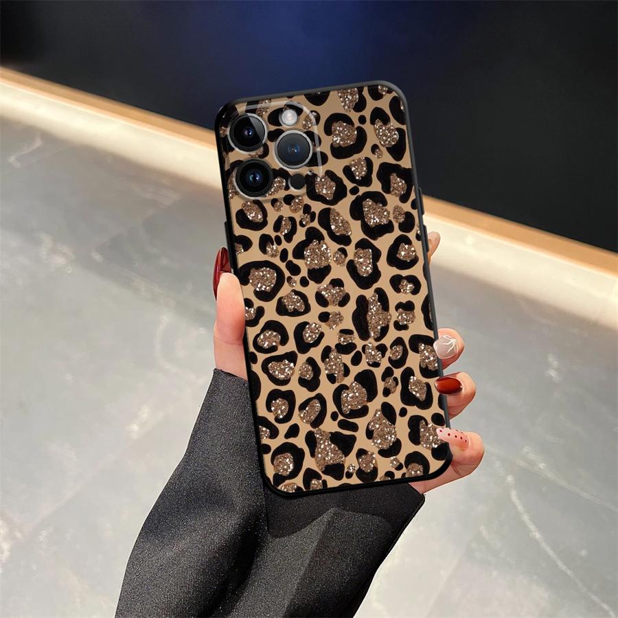 Чехол для iPhone XR 7 8 17Air 15 16 14 Plus 13 12 11 17 Pro Max XS Max Черный Мягкий Чехол для Телефона Мультяшный Узор с Принтом Леопарда