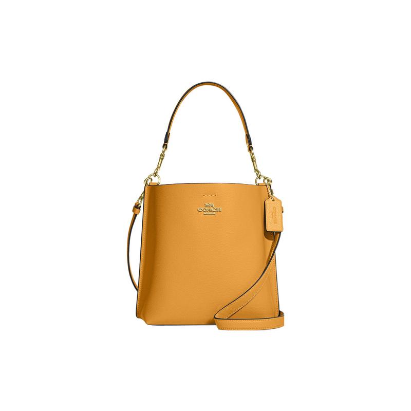 COACH Mollie Metal Logo Solid Leather Handbag 22 Women's Mustard Yellow