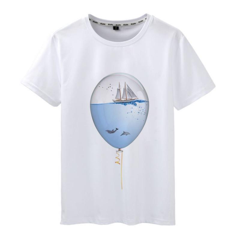 Summer Round Neck 3D Goldfish And Shark Print Top Fashionable Casual Short Sleeved Men's T-shirts