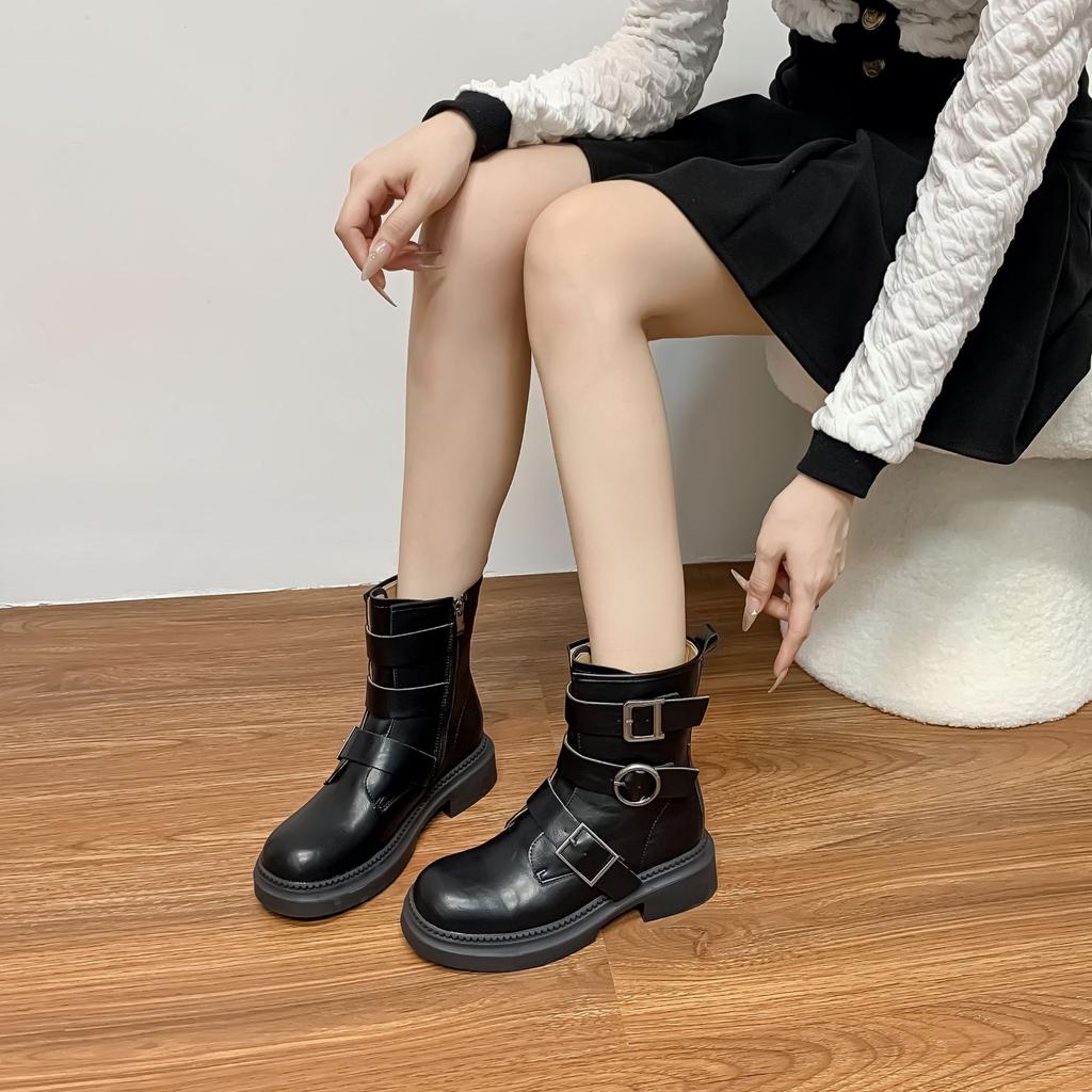 Корейская версия женских рыцарских сапог с ремешком с пряжкой, на толстой подошве, с увеличением роста, женские сапоги зима 2025, новые ретро ковбойские сапоги в западном стиле
