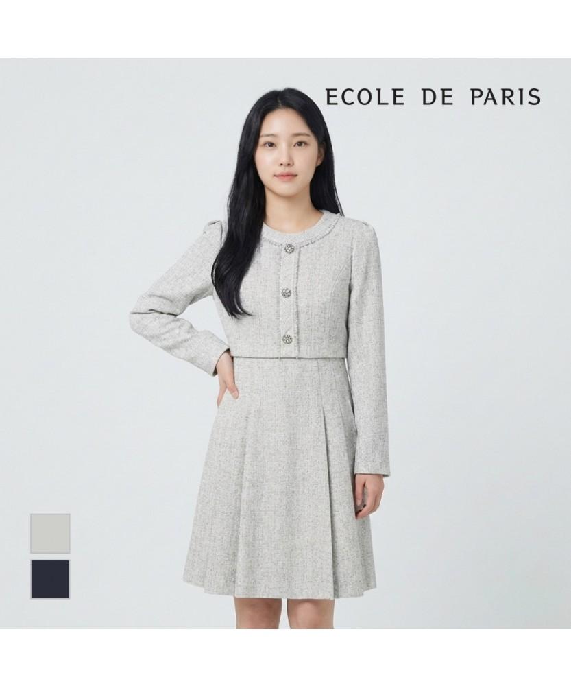 Платье ECOLEDEPARIS с круглым вырезом и тремя пуговицами_Rb33Woce34Z
