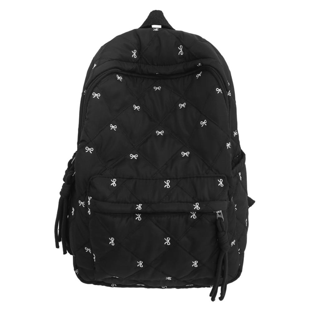 Embroidery Embroidered Bow Backpack Preppy Style Students School Bag Nylon Backpack Outdoor
