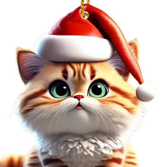 Рождественское украшение в виде кошки 2D акриловая милая кошка подвеска на елку