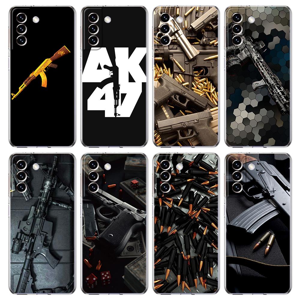 AK47 Пистолет Оружие Пули Прозрачный Чехол Для Samsung Galaxy S24 S23 S22 S20 S21 FE Ultra S24 S23 S10 S10E S9 S8 Plus 5G Корпус