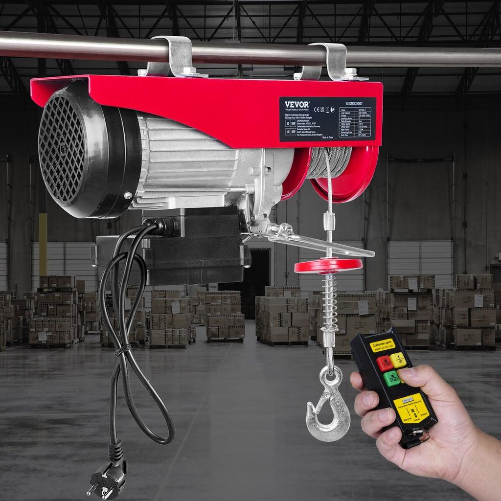 Electric Hoist, 1320 lbs Lifting Capacity, 1150W 220V Electric Steel Wire Winch with Wireless Remote Control, 40ft Single Cable Lifting Height & Pure