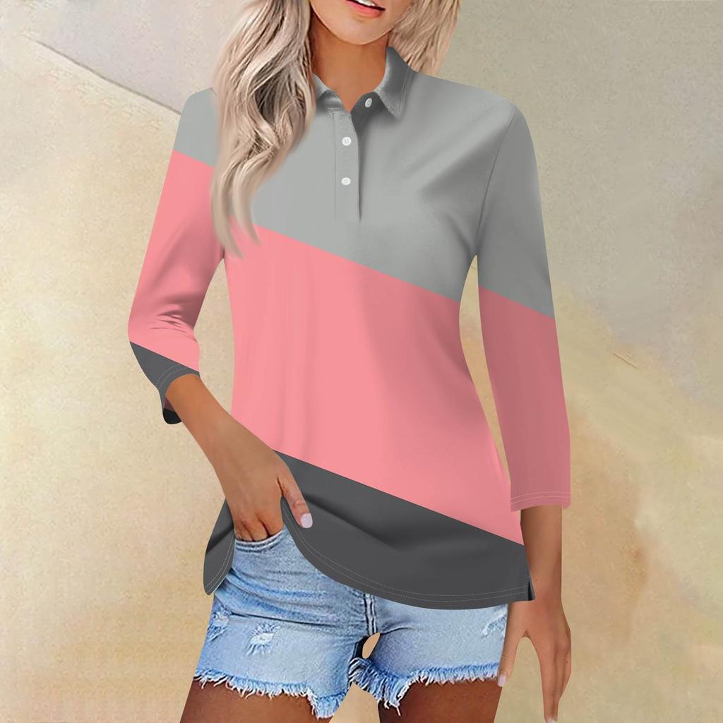 Женская модная повседневная рубашка с короткими рукавами 3/4 с лацканами и принтом, женские топы на пуговицах