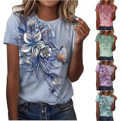 Женский модный повседневный свободный пуловер с коротким рукавом и принтом с круглым вырезом