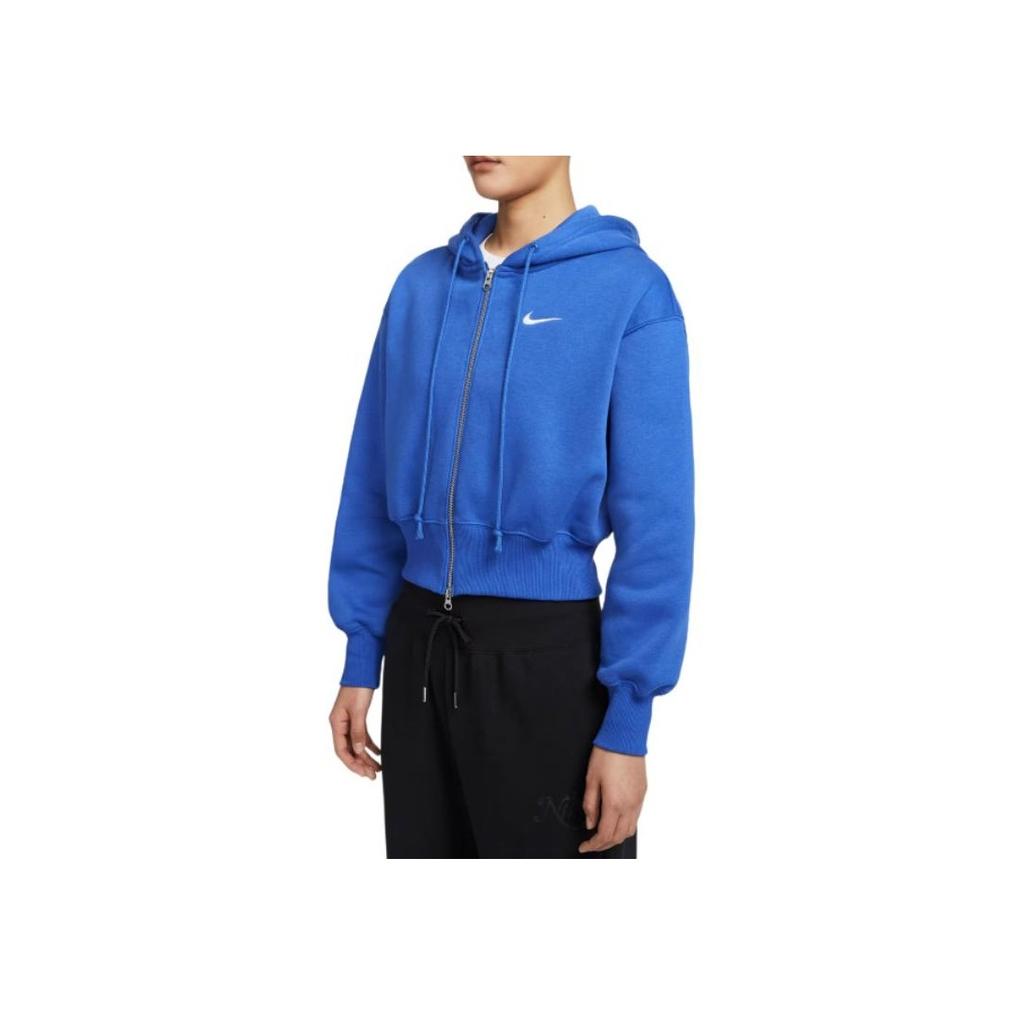 Nike Swoosh NSW PHNX Series FLC LSE Crop FZ Game Hooded Comfortable Fashion Universal Jacket Women jackets Blue HJ0941-480
