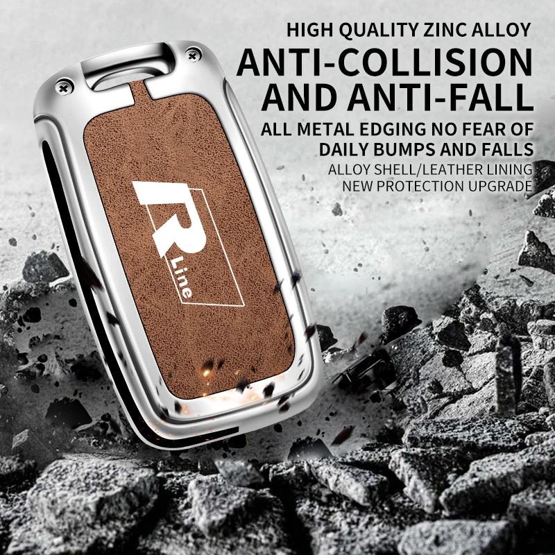 Для VOLKSWAGEN Чехол-футляр из цинкового сплава + Кожа для складного автомобильного ключа Полное покрытие Для VW Volkswagen R Line Polo Tiguan Passat Golf Jetta La