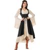 Women Renaissance Costume Underbust Pirate Peasant High Low Dress with Pockets