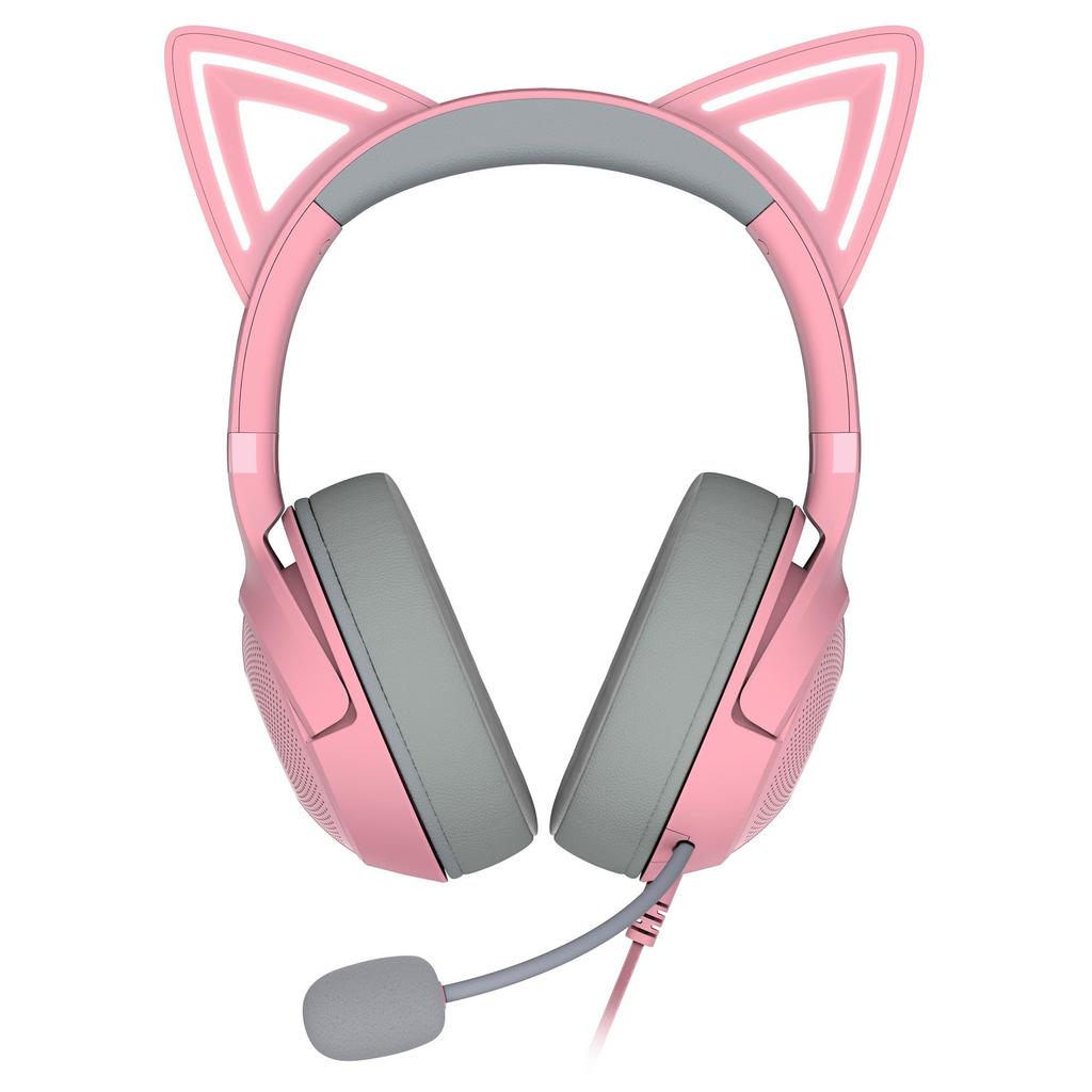 Razer Kraken Kitty V2 Quartz Pink Wired Gaming Headset with Unique Cat Ears That Allows You To Assert Your Individuality When Broadcasting Lighting