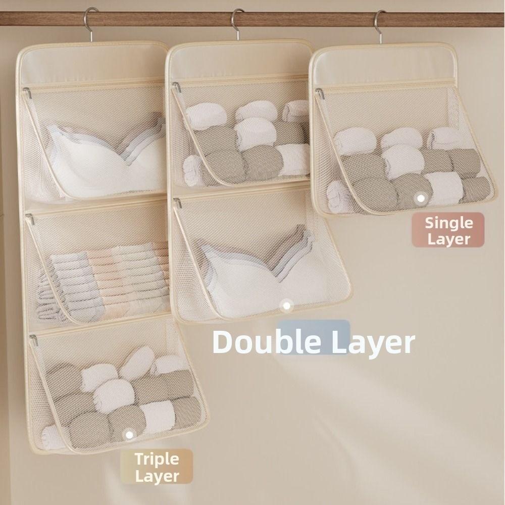 Breathable Mesh Underwear Hanging Bag Zipper Closure Closet Storage Bag Wardrobe Organization