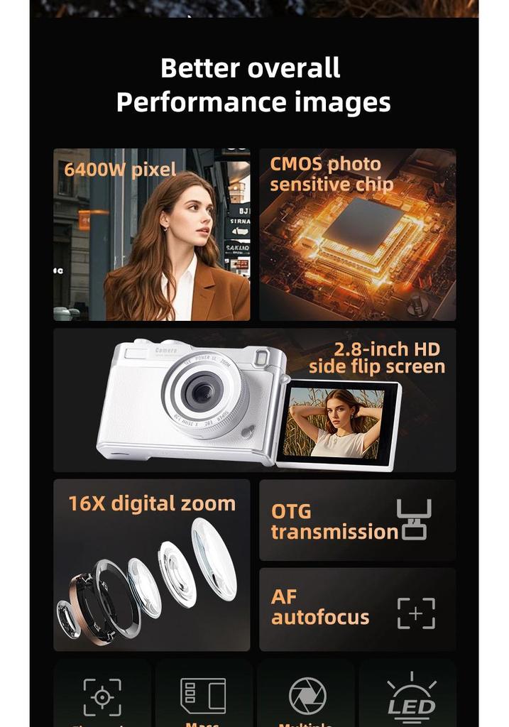 For Cross-Border 4K HD Flip Screen Retro Digital Camera with Phone Transfer Capability