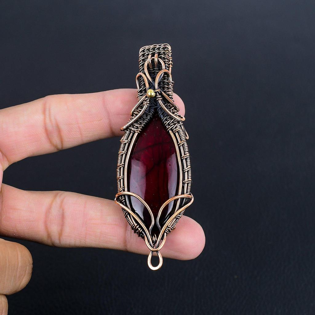 Red Flash Labradorite Pendant, 999 Copper Wire Wrapped Jewelry, Gemstone Jewelry Pendant, Handmade Wedding Gift Jewelry