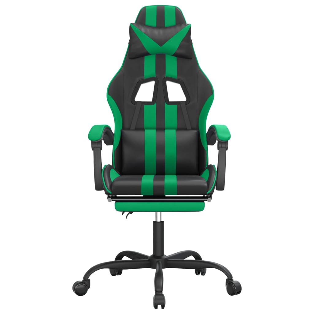 Gaming Chair with Footrest Black and Green PU Leather