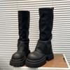 Модная женская высокая обувь Платформа Массивные ботильоны Плиссированные Дизайнерские 2025 Зимняя Новая Обувь До колена Челси Готическая Мода Ботильоны Женские