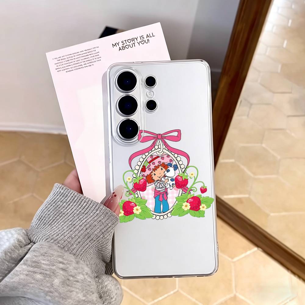 S-Клубничный торт Чехол для телефона для Samsung S25,S24,S21,S22,S23,S30,Ultra,S20,Plus,Fe,Note,10,9,5G Прозрачная крышка