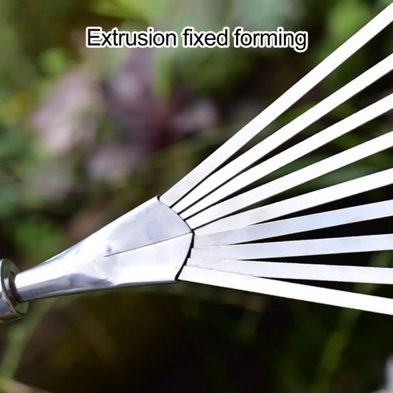 Грабли садовые из нержавеющей стали с деревянной ручкой, 9-зубчатые ручные грабли для газона, сада, цветников, листьев и мусора