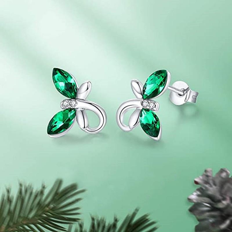 BELLA BOX Необычные женские серьги-гвоздики с зеленым/белым цирконием, женские серьги современного дизайна, изысканный подарок, эффектные ювелирные изделия