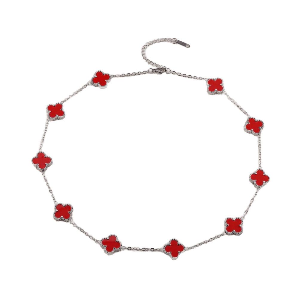 Ожерелье-цепочка на ключицу «Четырехлистный клевер» и «Десятицветник» стального цвета, модное и не выцветающее ожерелье для женщин