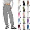 Women's High Waist Solid Color Casual Trousers Workout Sports Joggers Pants With Pockets